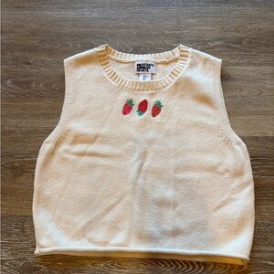 Bouffants & Broken Hearts Cream Ivory Strawberry Embroidered Knit Tank S